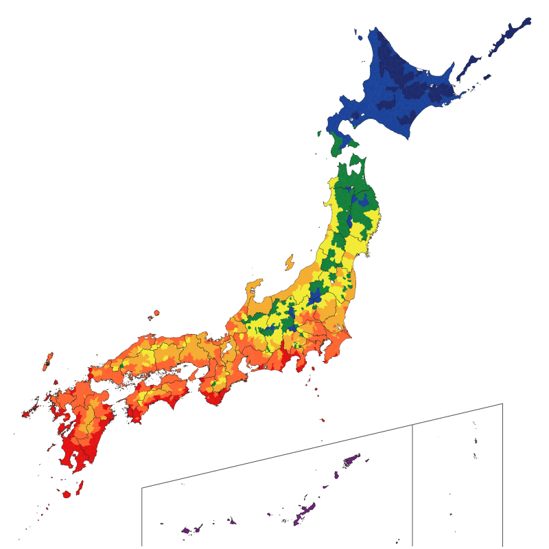 地域区分を示す日本地図