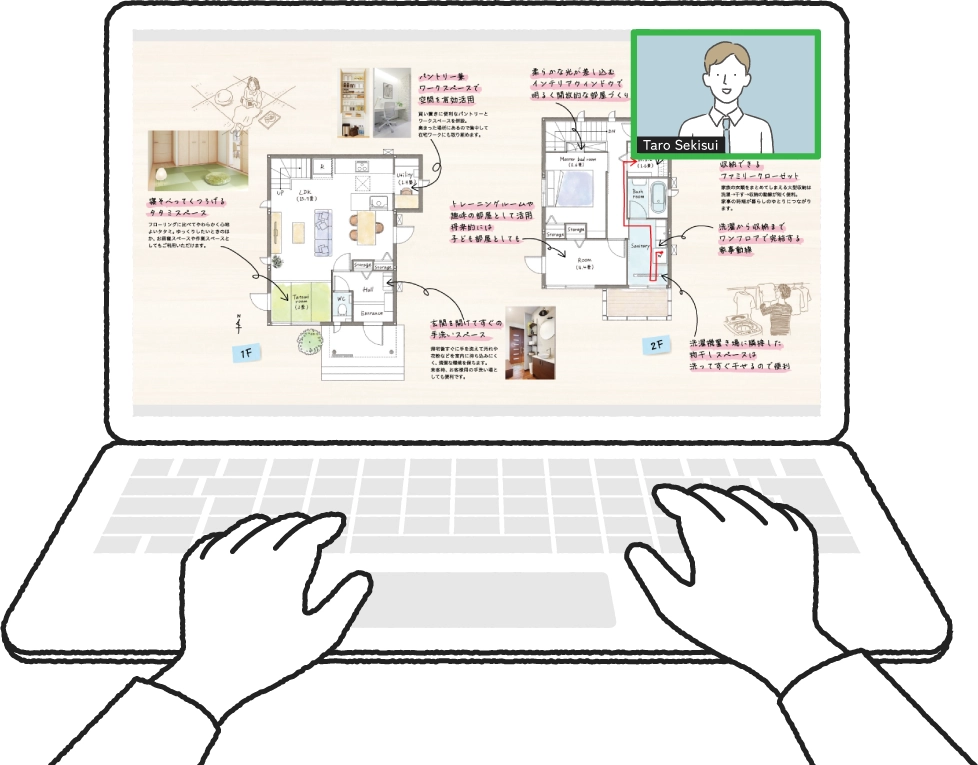 リモートで作成した間取り図を紹介している様子