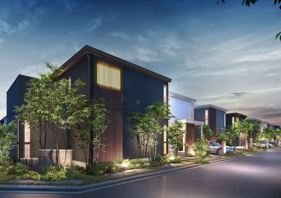 ライトアップされた分譲地の街並み