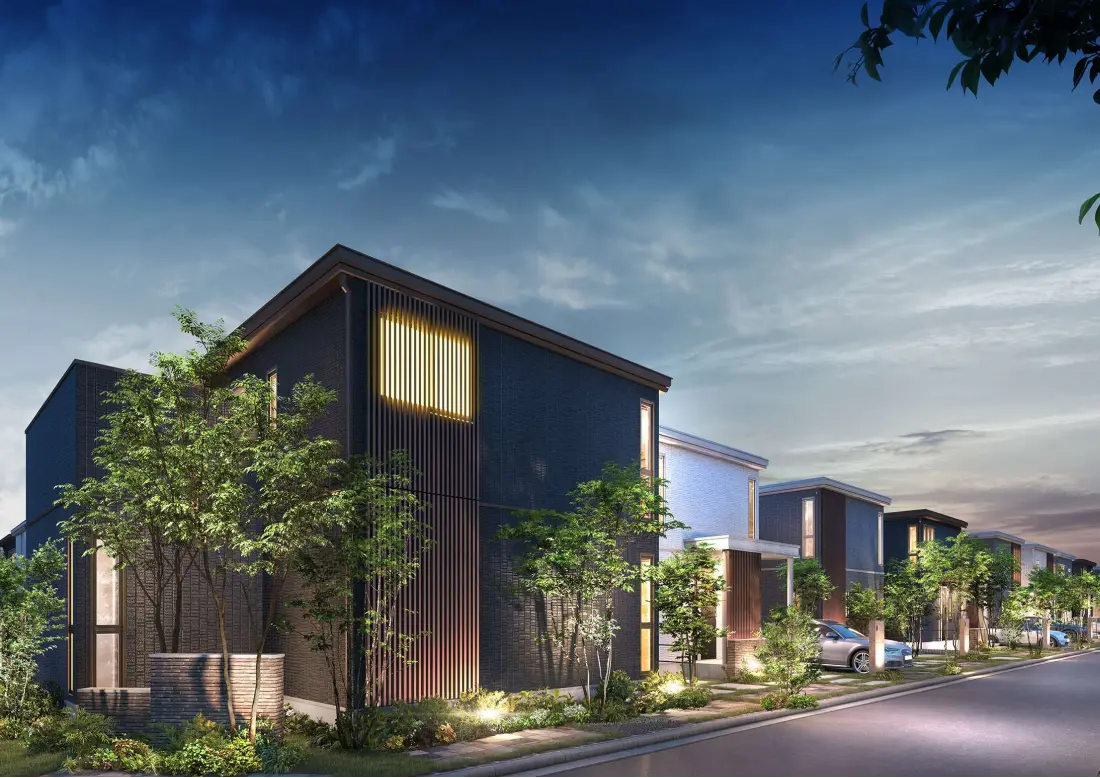 ライトアップされた分譲地のまちなみ