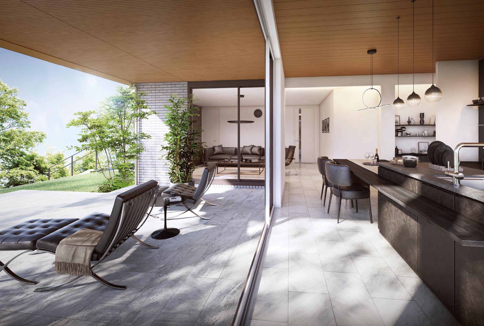 大胆な軒が創造する、うちそと一体の空間