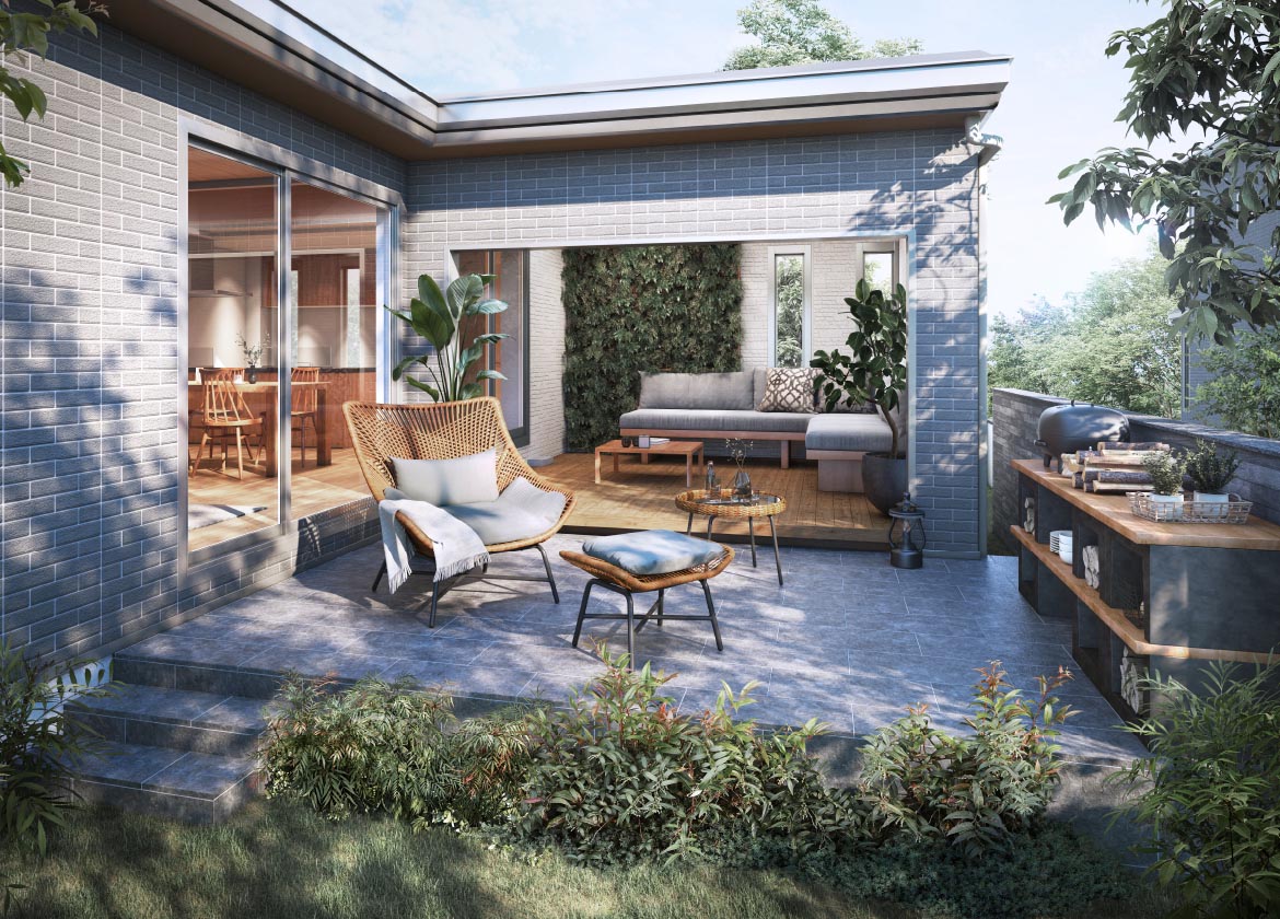 ソファを置いた半屋外空間