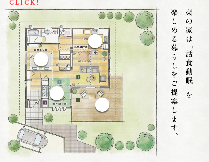 らくの家は話食動眠を楽しめる暮らしをご提案します
