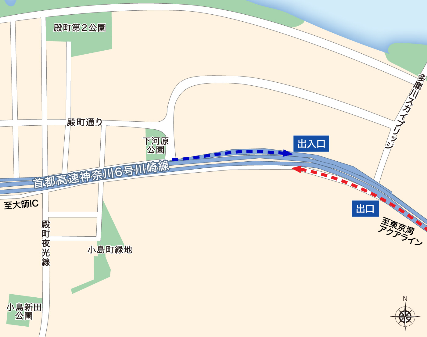 殿町IC利用の自動車ルートマップ